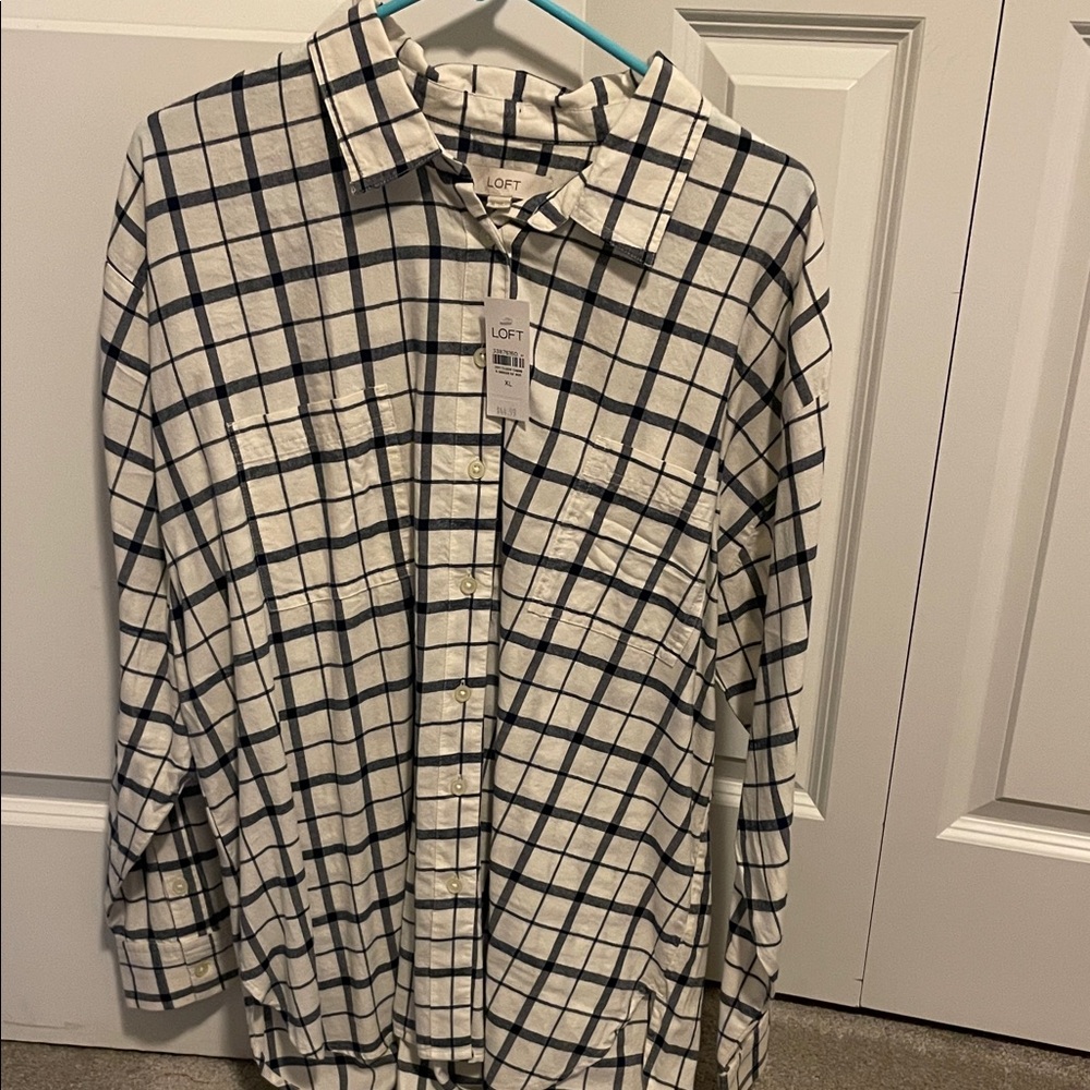 LOFT Monochrome Checkered Button-Up Shirt flannel - Picture 1 of 4